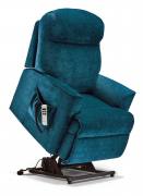 Sherborne Harrow Petite Riser Recliner chair shown in Pacific Sapphire fabric 