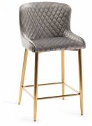 The Bentley Designs Cezanne Grey Velvet Fabric Bar Stools with Matt Gold Plated Legs 