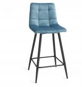 The Bentley Designs Mondrian Petrol Blue Velvet Fabric Bar Stools with Sand Black Powder Coated Legs (Pair)