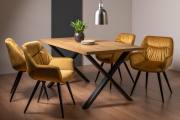 The Bentley Designs  Ramsay Rustic Oak Effect Melamine 6 Seater Dining Table with X Leg & 4 Dali Mustard Velvet Fabric Chairs with Sand Black Powder Coated Legs