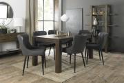 The Bentley Designs Turin Dark Oak 6-8 Seater Table & 6 Cezanne Dark Grey Faux Leather Chairs with Sand Black Powder Coated Legs