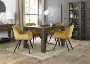 The Bentley Designs Turin Dark Oak 4-6 Seater Table & 4 Dali Mustard Velvet Fabric Chairs with Sand Black Powder Coated Legs