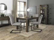 The Bentley Designs Turin Dark Oak 4-6 Seater Table & 4 Lewis Grey Velvet Fabric Cantilever Chairs with Sand Black Powder Coated Frame