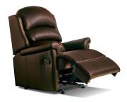 Manual recliner option with catch in Queensbury Chocolate, shown with glide feet