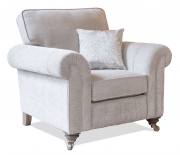Pictured in fabric 1708, small scatter cushion in 1998, smokey oak/satin nickel castor legs