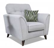 Alstons Oceana chair pictured in fabric 2727 (Band C), small scatter cushion in 2110, walnut eco legs.