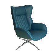 Kebe Firana Swivel Chair in Petrol Leather with Sub 27 swivel chrome base, Side View 