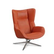 Kebe Fox swivel chair in Balder 23 Orange leather with a Bossa chrome base