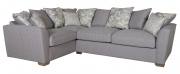 Barley Grey with 5 pillows in Camelia Winter, 4 pillows in main fabric and scatter cushions in Script Grey