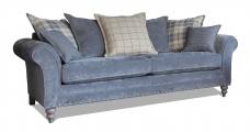 Alstons Cleveland Grand Sofa pictured in fabric 2747 (Band B), 2 pillows in 2509, 2 pillows in 2747, 1 pillow in 2488, small scatter cushions in 2557, grey ash/brushed nickel legs.