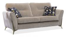 Alstons Artemis 3 seater sofa pictured in exclusive fabric 1598, large scatter cushions in 1072, brushed gold legs. 