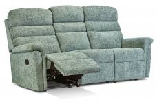 Recliner sofa with Manual catch operation in Broadway Lagoon fabric on castors 