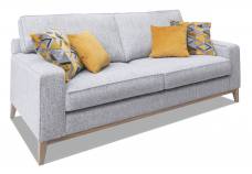 Alstons Fairmont Grand sofa shown in fabric 0427, large scatter cushions in 0049, small scatter cushions in 0209 and weathered oak plinth.