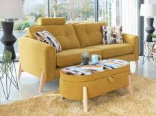 Alstons Sofo Grand sofa in fabrics 3933 & 3229, shown with optional headrest & legged Ottoman 