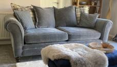 Cleveland 3 seater sofa in fabric 2747, 2 x Pillow Back Cushion Fabric in 2509, 2 x Pillow Back Cushion in 2747 and 2 x small scatter cushions in 2557