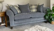 Cleveland 2 seater sofa in fabric 2747, 2 x Pillow Back Cushion Fabric in 2509, 1 x Pillow Back Cushion in 2747 and 2 x small scatter cushions in 2557