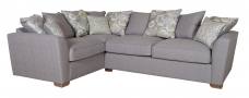 Barley Grey with Pillow cushions in Camelia Winter & main fabric with scatters in Script Grey 