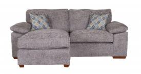 Pictured in Kurt Dove with Columbus Teal scatter cushions and Mid Oak foot