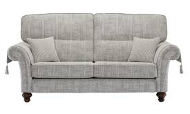 Balmoral 3 seater shown in Aberdeen Floral Pebble fabric with Scotland Plain outer and Kilmarnock Pinstripe Pebble scatter cushions