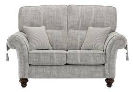 Balmoral 2 seater shown in Aberdeen Floral Pebble fabric with Scotland Plain outer and Kilmarnock Pinstripe Pebble scatter cushions
