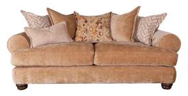 Buoyant Horatio 3 seater sofa shown in fabric Kairo Caramel with cushions in Otis Rust, Burnaby Rust & Latte Larry 