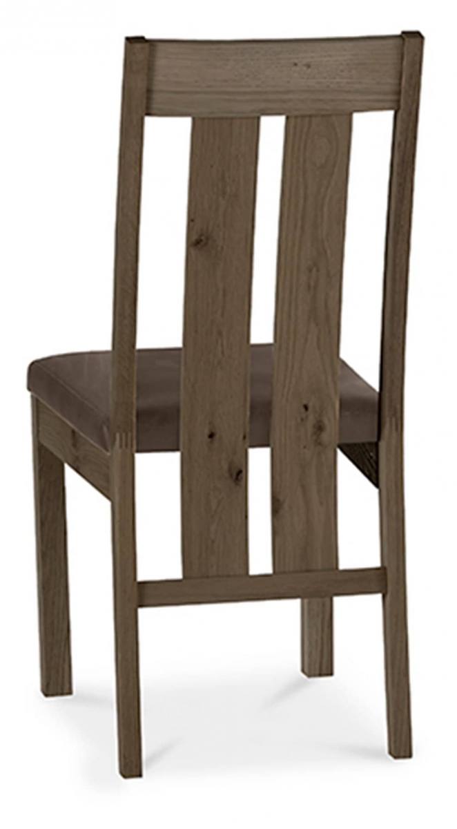 Back of the Bentley Designs Turin Dark Oak Slatted Chair in Distressed Bonded Leather