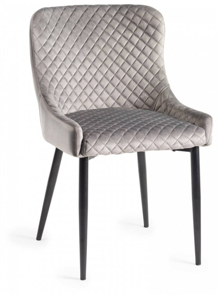 The Bentley Designs Cezanne Grey Velvet Fabric Chairs with Sand Black Powder Coated Legs