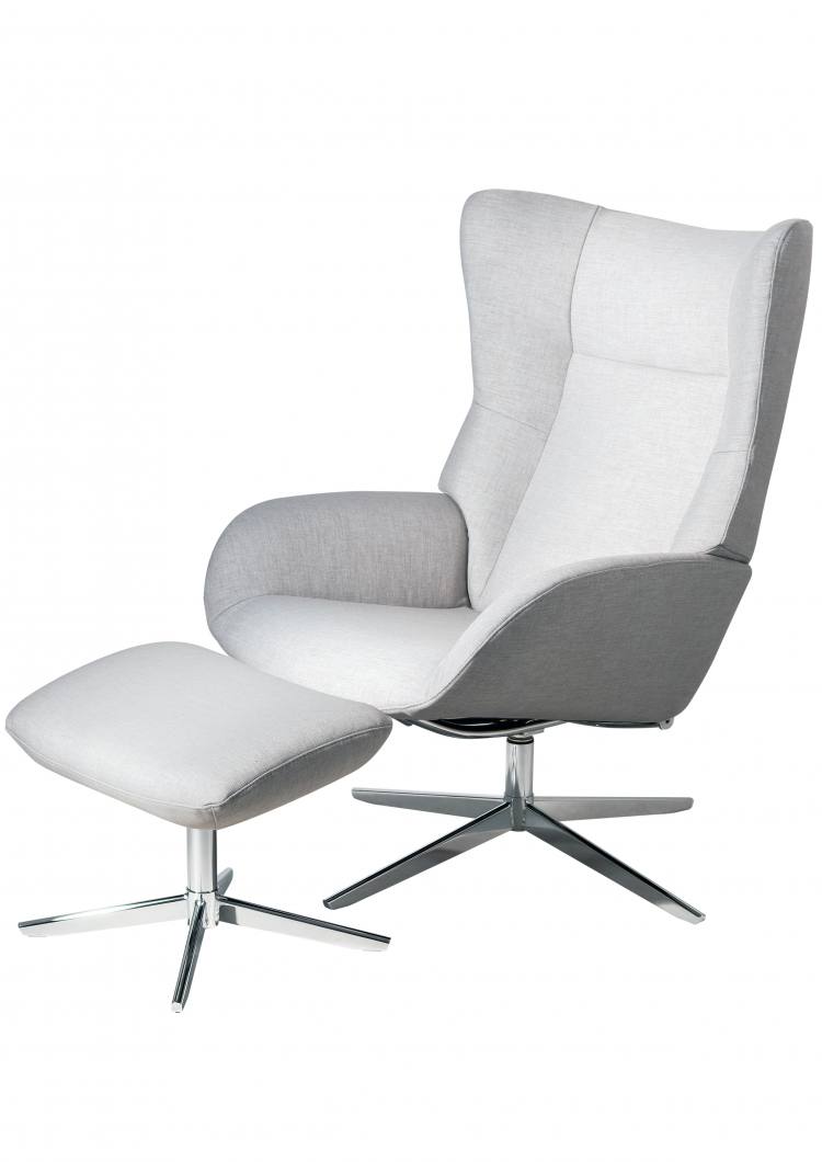 Kebe Fox Swivel Chair with Footrest in Lido Light Grey 