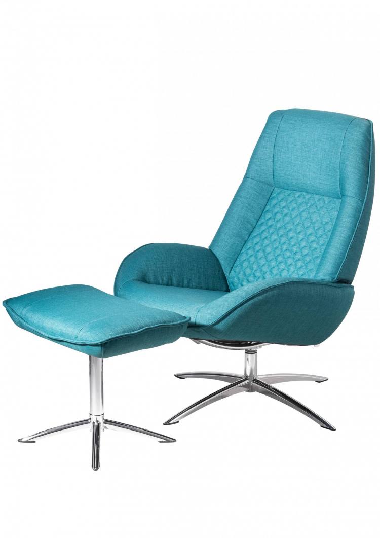 Kebe Bordeaux Swivel Chair with Footrest in Lido Petrol Side View
