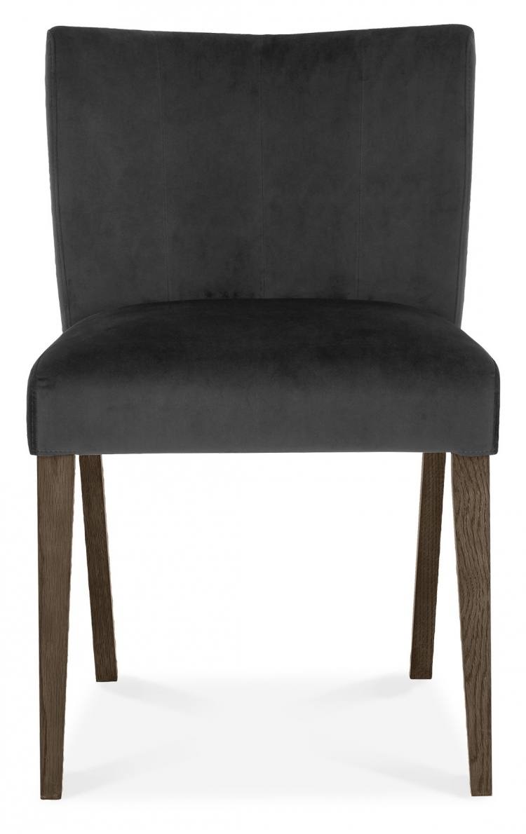 The Bentley Designs Turin Dark Oak Low Back Uph Chair in Gun Metal Velvet