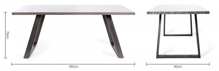 Measurements for the Bentley Designs Hirst Grey Painted Tempered Glass 6 Seater Dining Table 