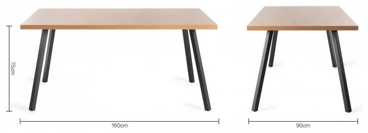 Measurements for the Bentley Designs Ramsay Rustic Oak Effect Melamine 6 Seater Dining Table 