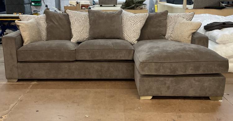 Corner chaise sofa shown with Pillow Back cushions  