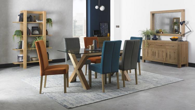 Turin Light Oak Glass Top Dining Table, Oak Furniture Glass Dining Table And Chairs