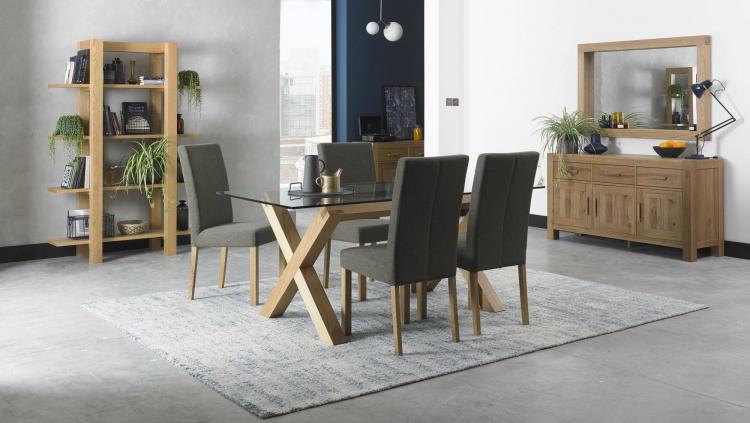 Bentley Designs - Turin Light Oak Glass Top Dining Table - 6 Seater