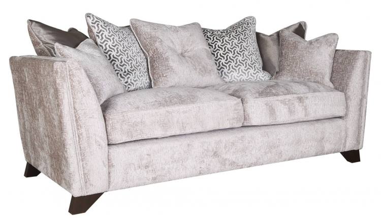 3 Seater Pillow Back version shown in Titus Truffle with Whimsical Bronze & Galaxy Bronze Pillow back cushions 