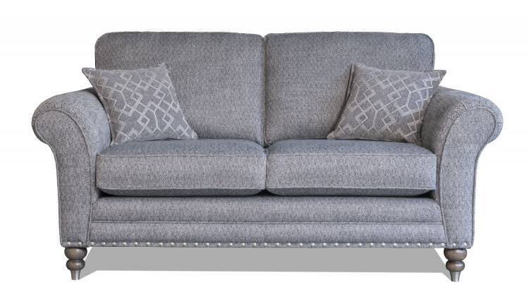 Alstons Cleveland 2 seater sofa pictured  in fabric 2827 (Band C), small scatter cushions in 2137, antique ash/brushed nickel legs. Item shown with optional pewter studding.