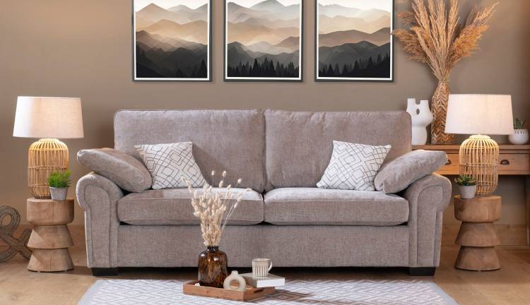 The Alstons Alpine grand sofa shown in fabric 5738, scatters in 3265
