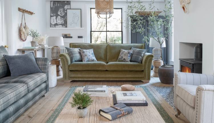 Sofa shown in fabric 4629 with scatters in 4277 & 4120 