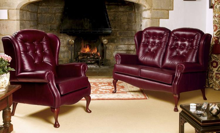 Settee shown with matching chair in Antique Red with Dark Queen Anne style legs