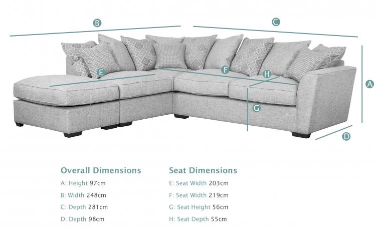 Buoyant Fantasia Pillow Back Corner Chaise Sofa dimensions