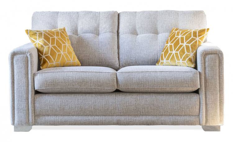 Alstons Ella 3 seater sofa in fabric 1885, small scatter cushions in fabric 1033, chrome feet.