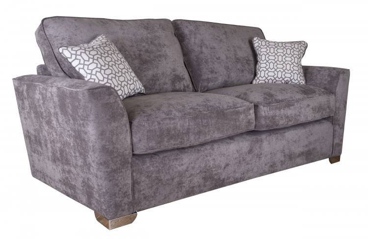 Pictured in Kingston Grey with Salute Pattern Silver scatter cushions and Chrome feet 