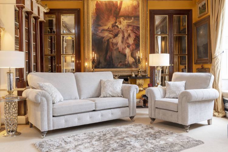 The Palazzo 3 Seater Standard Back Sofa and Chair in Latte Murano Plain 