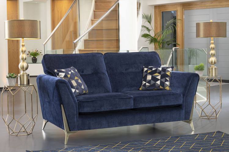Pictured in fabric 1592, small scatter cushions in 1072, brushed gold legs.