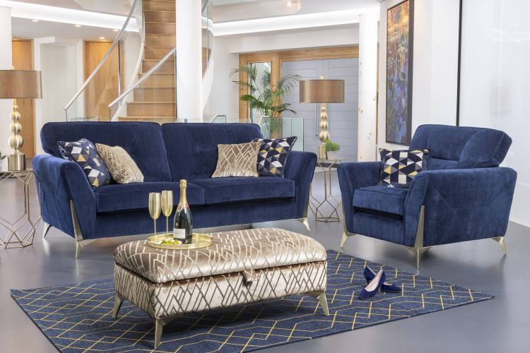 Alstons Artemis 4 Seater Sofa and Artemis Chair in Midnight Blue Opulence Chenille Plain