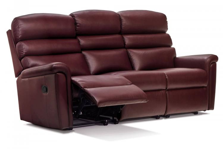 Sofa shown in Queensbury Conker leather with manual catch operation 