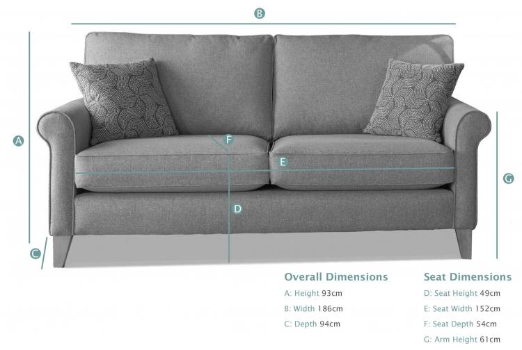 Alstons Poppy 3 Seater Sofa dimensions