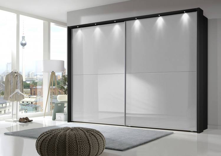 Pictured in Graphite with 4 White Glass Panels. Passe-partout frame with lights sold separately.