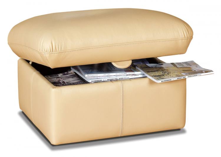 Storage stool shown in Manhattan Cream leather 